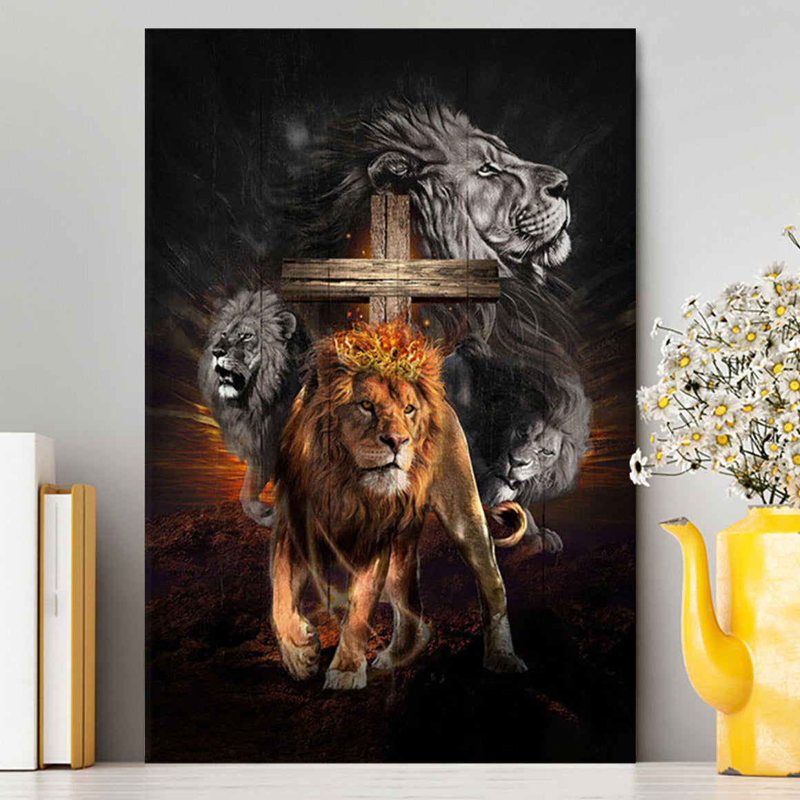 Lion Of Judah Wooden Cross Jesus The Lord Canvas - Lion Canvas Print - Christian Wall Art - Religious Home Decor