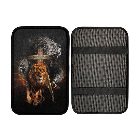 Lion Of Judah Wooden Cross Jesus The Lord Car Armrest Pad - Lion Car Center Console Cover, Religious Car Interior Accessories