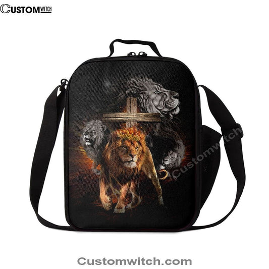 Lion Of Judah Wooden Cross Jesus The Lord Lunch Bag - Lion Lunch Bag, Bible Verse Lunch Bag For Men And Women