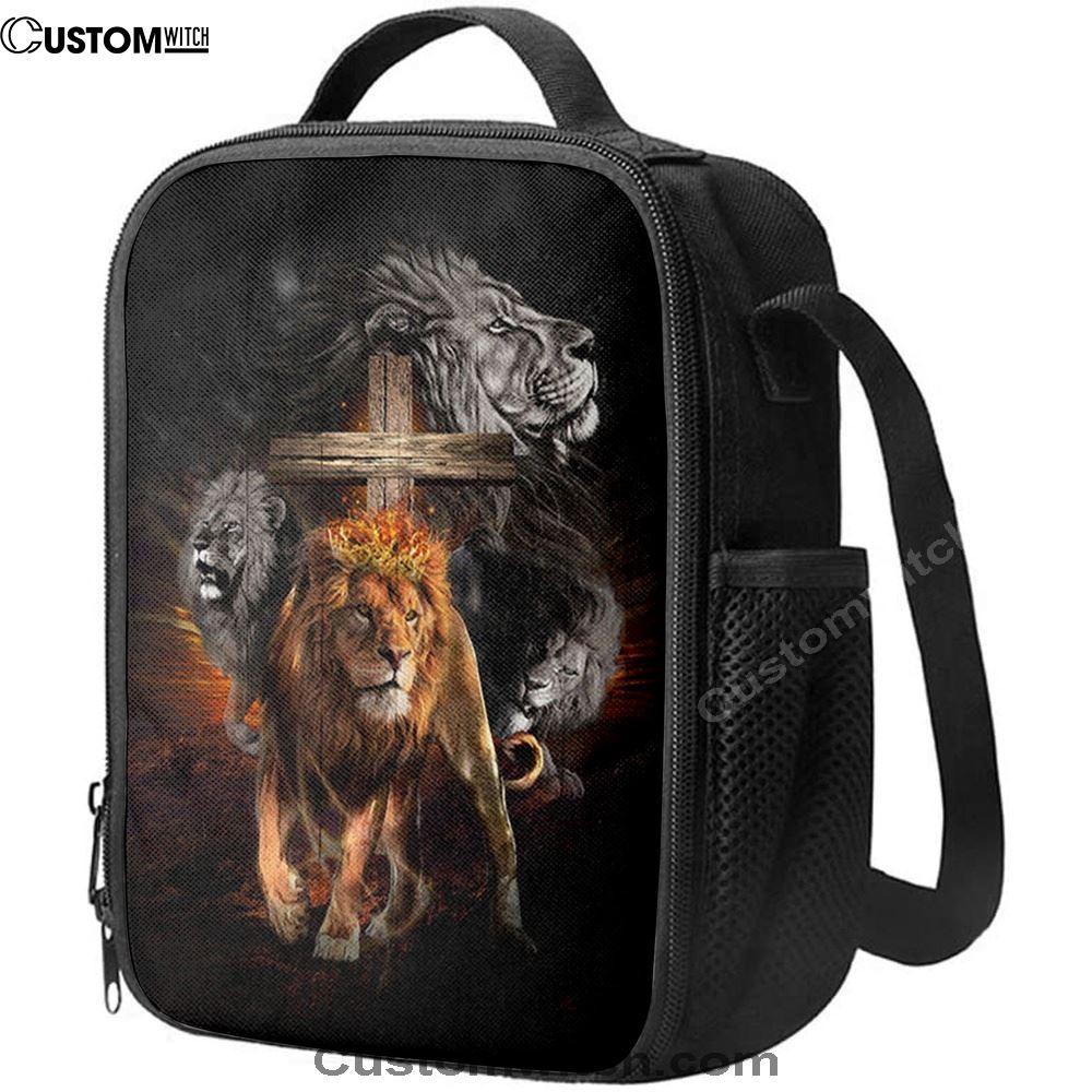 Lion Of Judah Wooden Cross Jesus The Lord Lunch Bag - Lion Lunch Bag, Bible Verse Lunch Bag For Men And Women