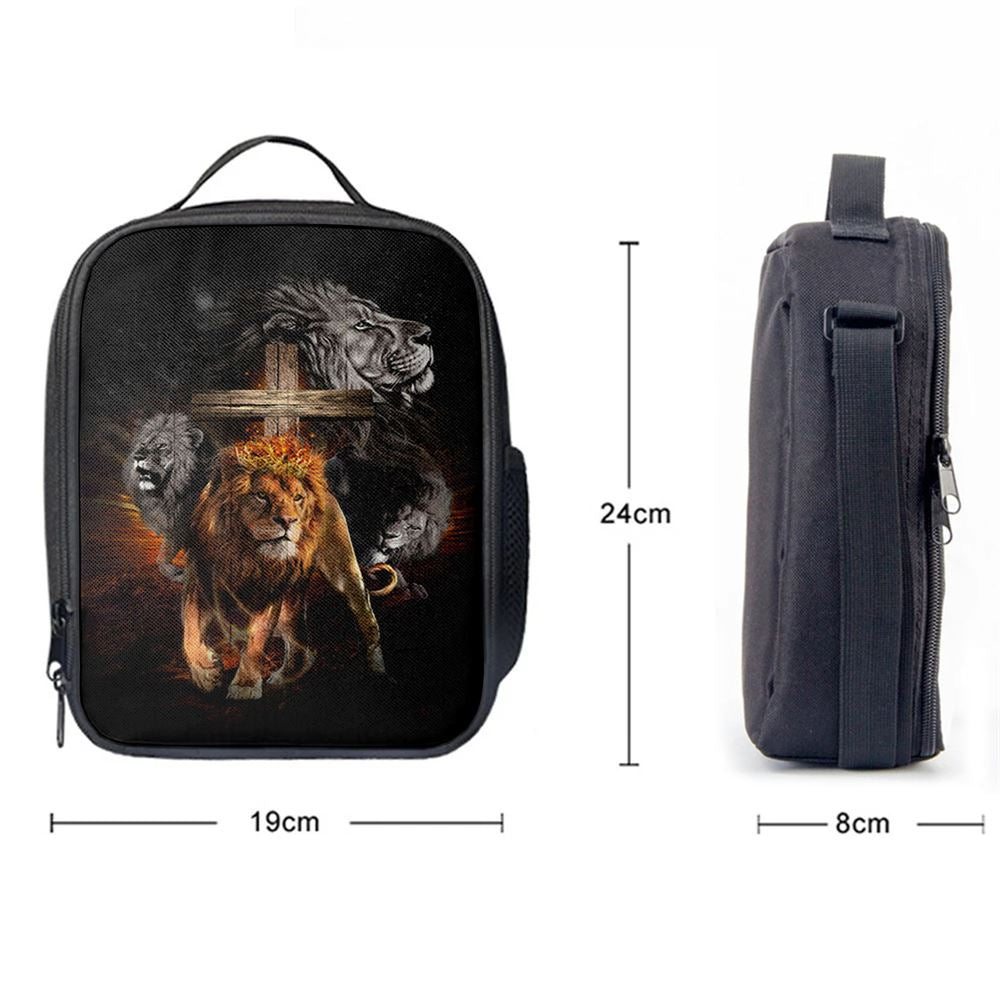Lion Of Judah Wooden Cross Jesus The Lord Lunch Bag - Lion Lunch Bag, Bible Verse Lunch Bag For Men And Women