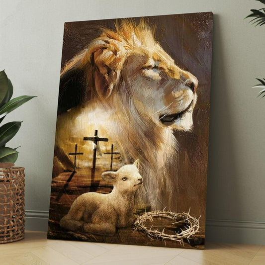 Lion Painting, Lamb Drawing, Cross, Lion Of Judah Canvas, Christmas Gift for Christian
