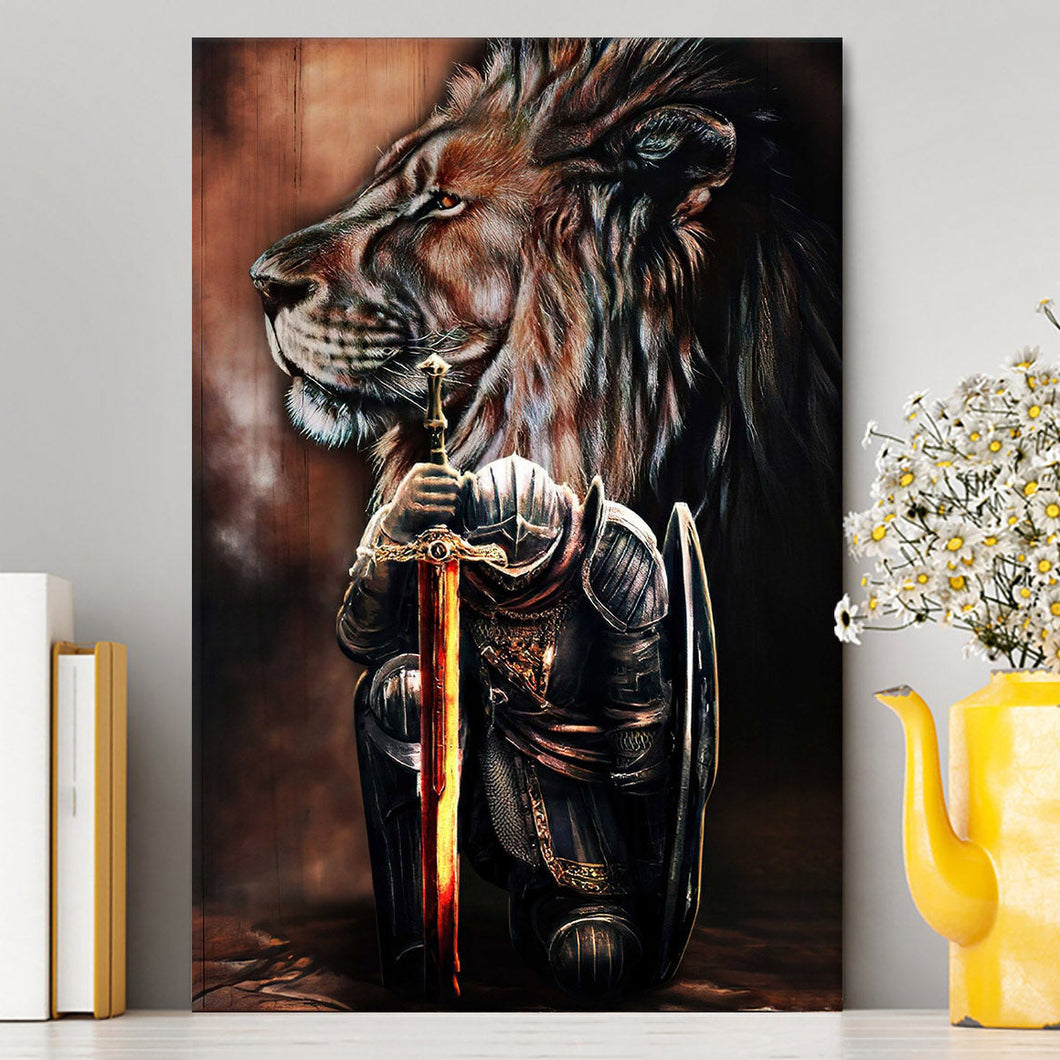 Lion & Prayer Warrior Canvas Wall Art - Christian Wall Canvas - Religious Canvas Prints