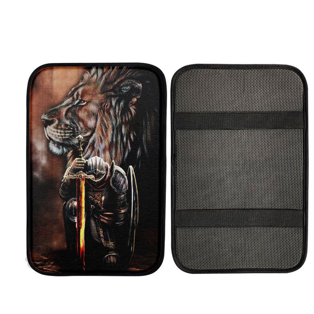 Lion & Prayer Warrior Car Center Console Cover, Christian Gift Car Armrest Pad