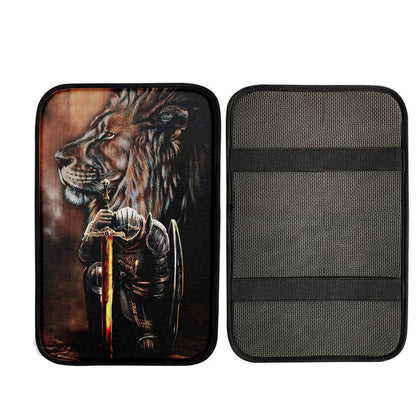 Lion & Prayer Warrior Car Center Console Cover, Christian Gift Car Armrest Pad