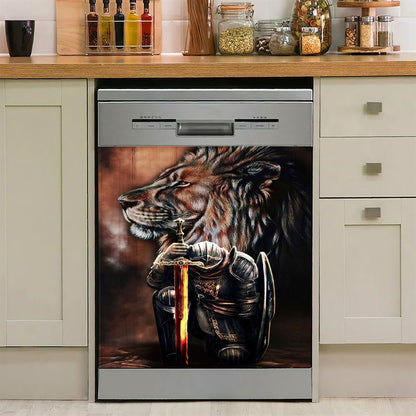 Lion & Prayer Warrior Dishwasher Cover, Christian Dishwasher Wrap, Religious Kitchen Decoration