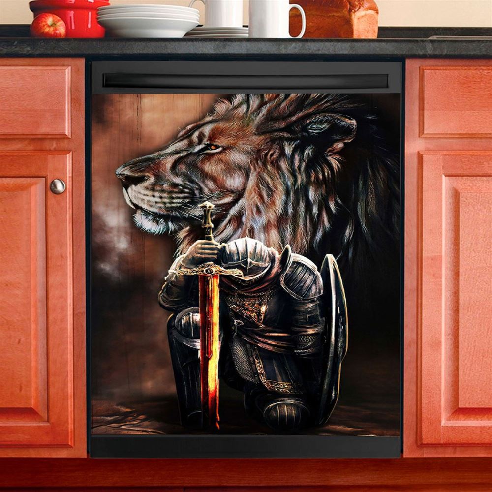 Lion & Prayer Warrior Dishwasher Cover, Christian Dishwasher Wrap, Religious Kitchen Decoration