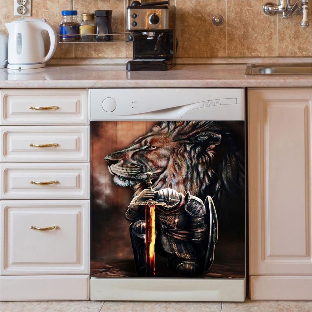 Lion & Prayer Warrior Dishwasher Cover, Christian Dishwasher Wrap, Religious Kitchen Decoration