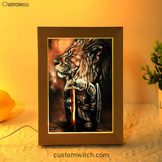 Lion & Prayer Warrior Frame Lamp Art - Christian Frame Lamp - Religious Gifts Night Light