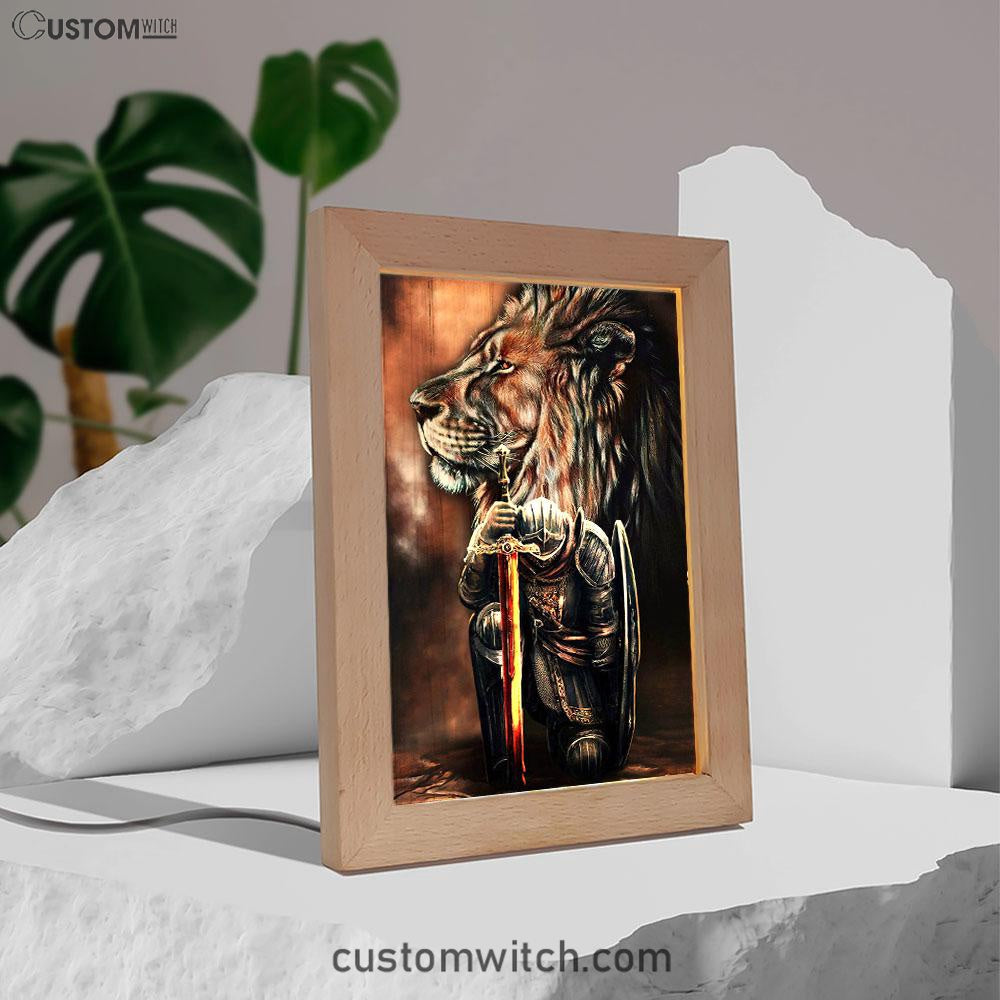 Lion & Prayer Warrior Frame Lamp Art - Christian Frame Lamp - Religious Gifts Night Light