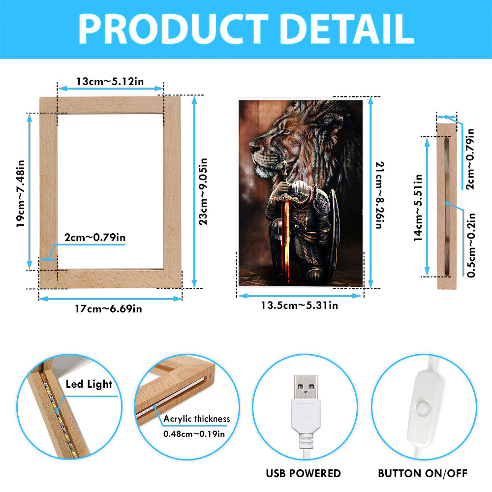 Lion & Prayer Warrior Frame Lamp Art - Christian Frame Lamp - Religious Gifts Night Light
