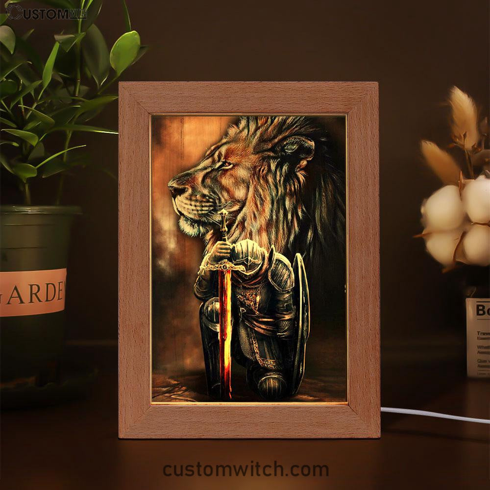 Lion & Prayer Warrior Frame Lamp Art - Christian Frame Lamp - Religious Gifts Night Light