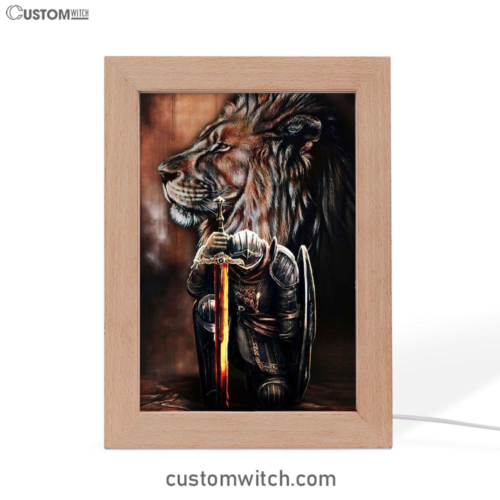Lion & Prayer Warrior Frame Lamp Art - Christian Frame Lamp - Religious Gifts Night Light