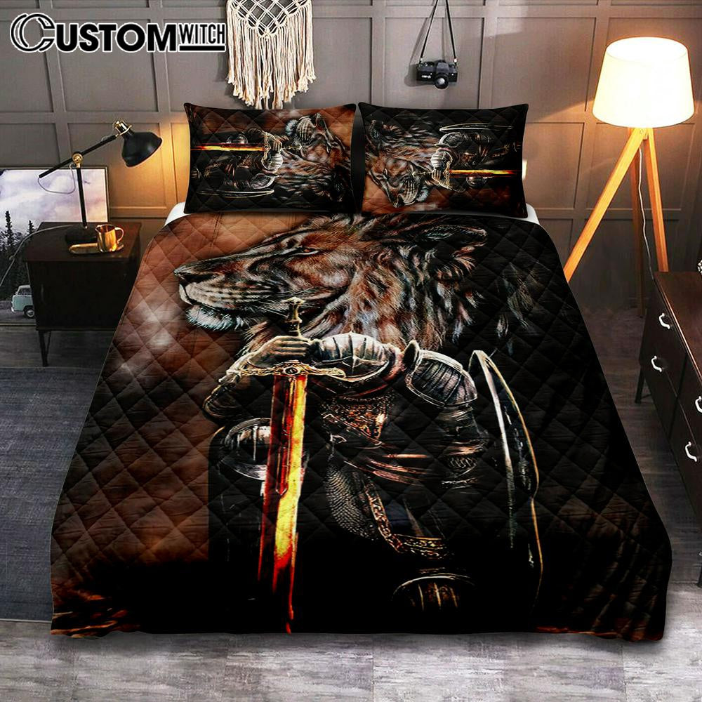 Lion & Prayer Warrior Quilt Bedding Set Bedroom - Christian Cover Twin Bedding Quilt Bedding Set - Religious Quilt Bedding Set Prints