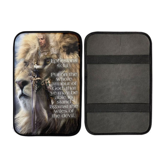 Lion Put On The Armor Of God Car Center Console Cover - Lion Car Center Console Cover, Religious Car Interior Accessories