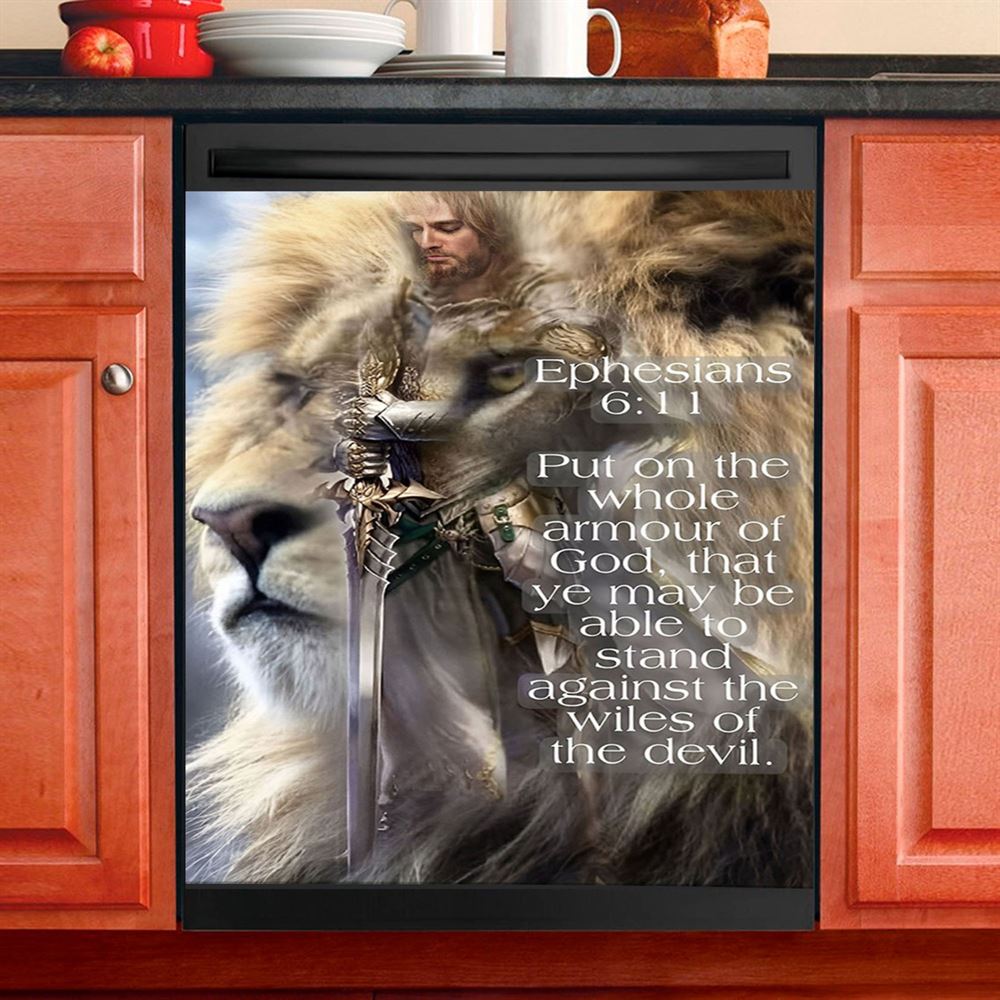 Lion Put On The Armor Of God Dishwasher Cover, Lion Dishwasher Wrap, Christian Inspirational Kitchen Decoration