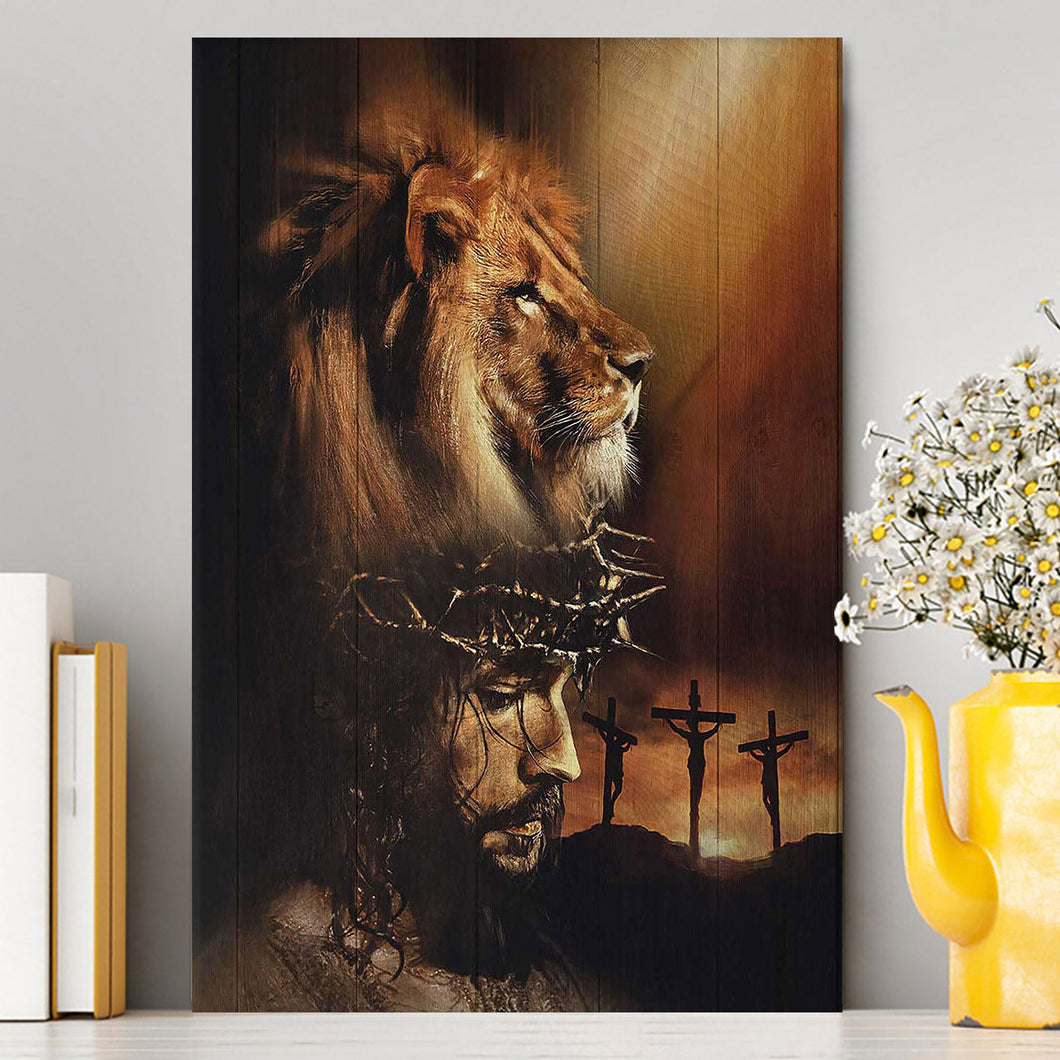 Lion The Face Of Jesus Crown Of Thorn Jesus Painting Canvas Art - Christian Art - Bible Verse Wall Art - Religious Home Decor