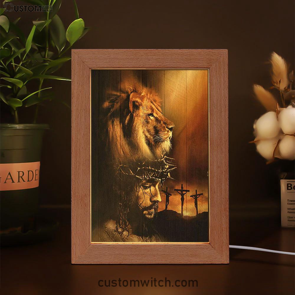 Lion The Face Of Jesus Crown Of Thorn Jesus Painting Frame Lamp Art - Christian Art - Bible Verse Art - Religious Home Decor
