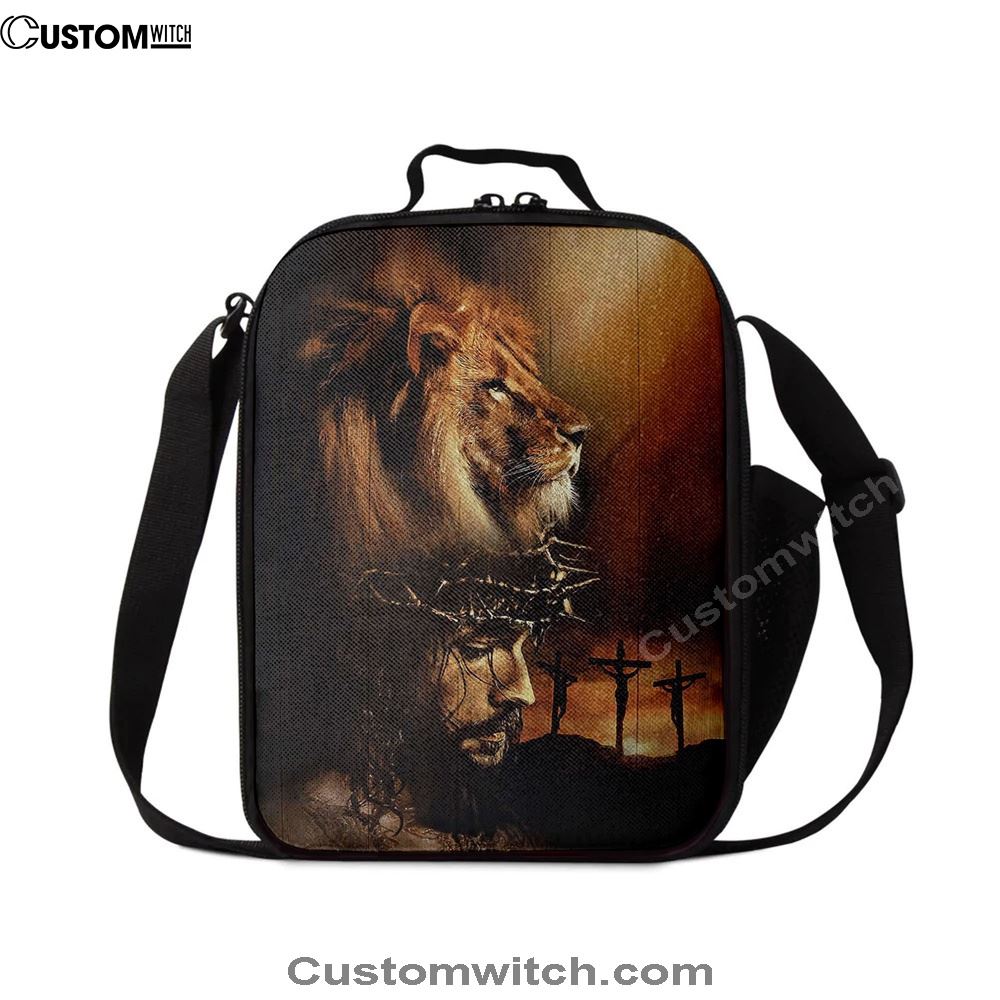 Lion The Face Of Jesus Crown Of Thorn Jesus Painting Lunch Bag - Christian Art, Bible Verse Lunch Bag For Men And Women