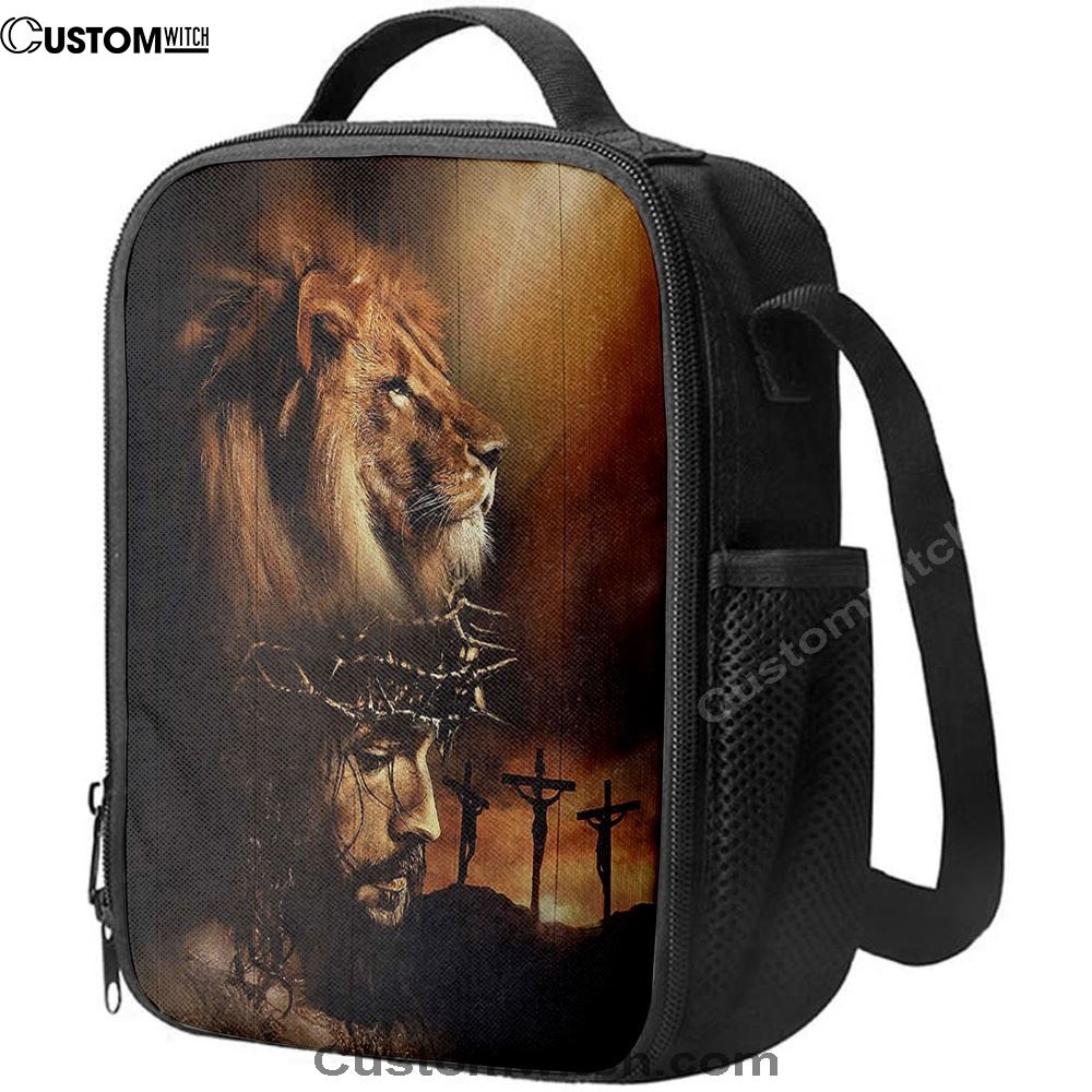 Lion The Face Of Jesus Crown Of Thorn Jesus Painting Lunch Bag - Christian Art, Bible Verse Lunch Bag For Men And Women