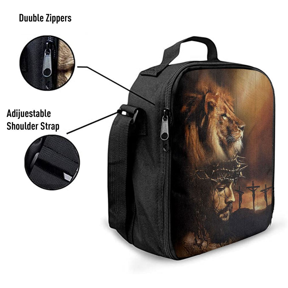 Lion The Face Of Jesus Crown Of Thorn Jesus Painting Lunch Bag - Christian Art, Bible Verse Lunch Bag For Men And Women