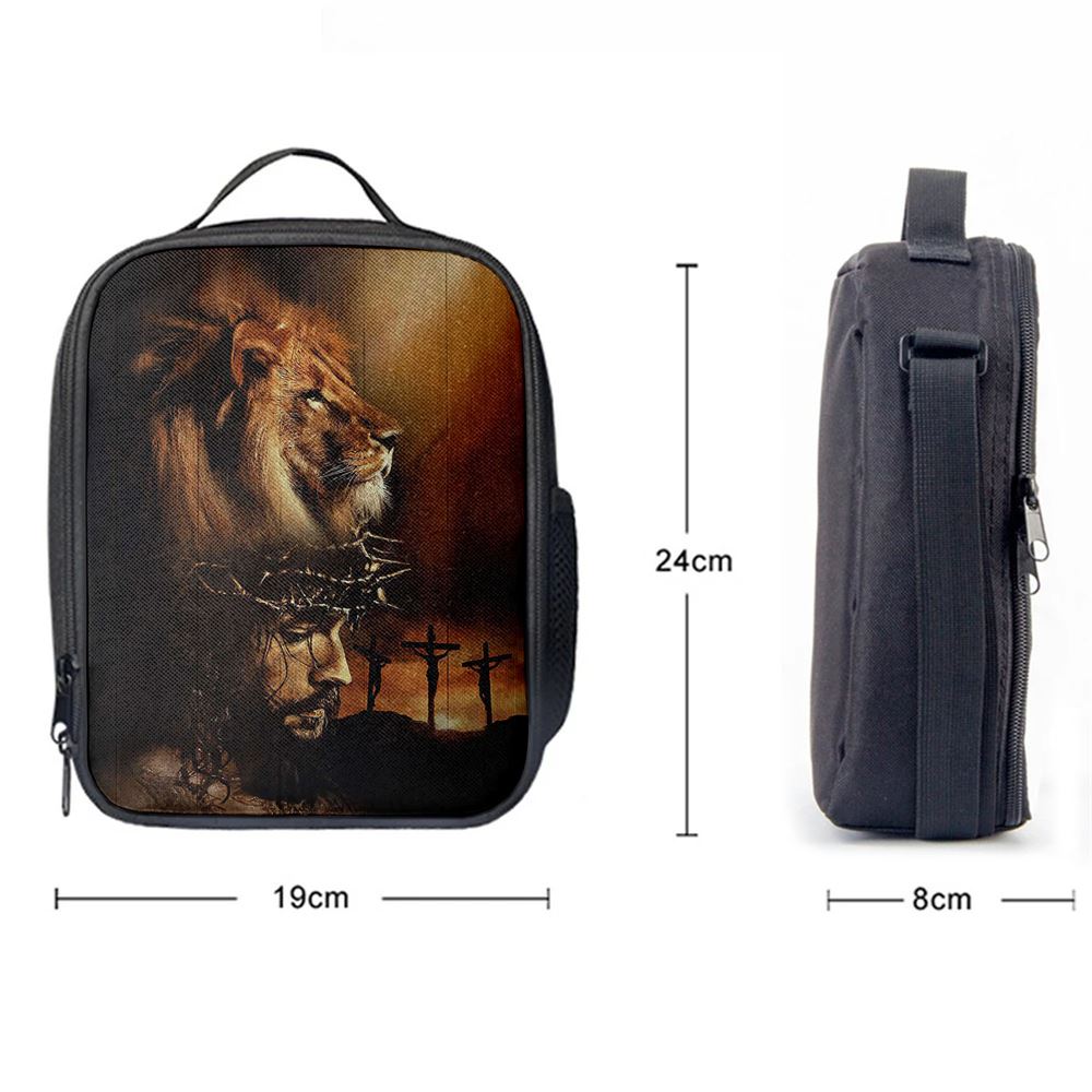 Lion The Face Of Jesus Crown Of Thorn Jesus Painting Lunch Bag - Christian Art, Bible Verse Lunch Bag For Men And Women