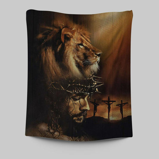 Lion The Face Of Jesus Crown Of Thorn Jesus Painting Tapestry Art - Christian Art - Bible Verse Wall Art - Religious Home Decor