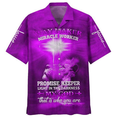 Lion Way Maker Miracle Worker Promise Keeper Light In The Darkness Jesus Christian Faith Hawaiian Shirt, Christian Hawaiian Shirt, Religious Gift