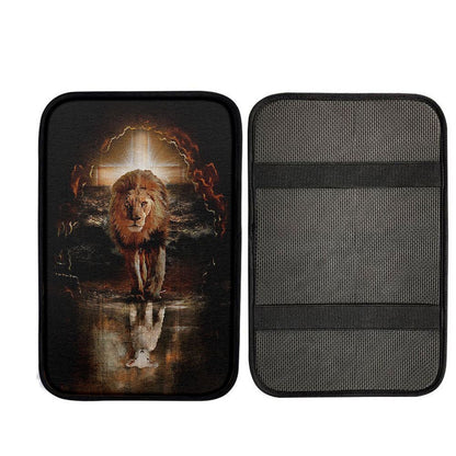 Lion White Lamb Cross On Tomb Car Armrest Pad, Christian Gift Car Armrest Pad