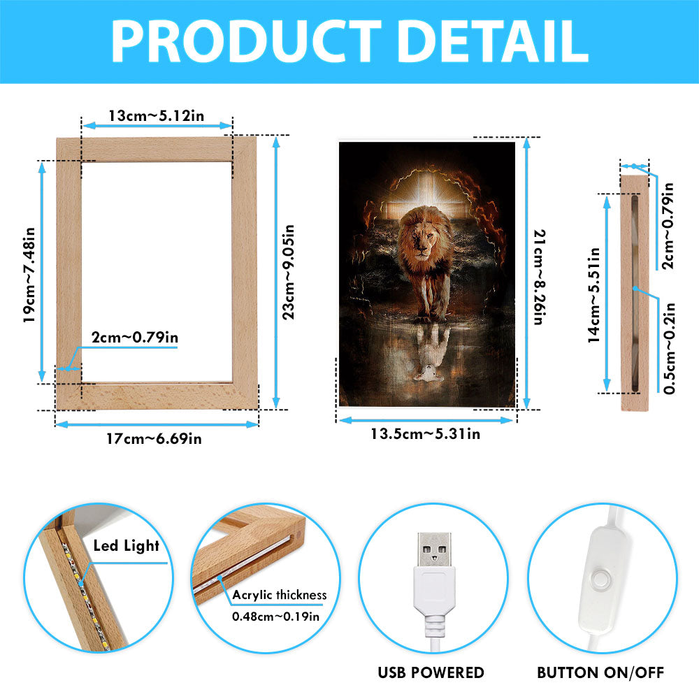 Lion White Lamb Cross On Tomb Frame Lamp - Christian Art - Religious Home Decor