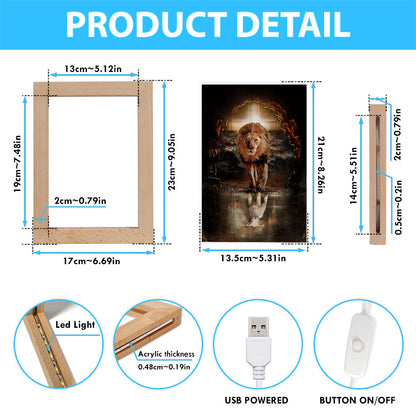 Lion White Lamb Cross On Tomb Frame Lamp - Christian Art - Religious Home Decor
