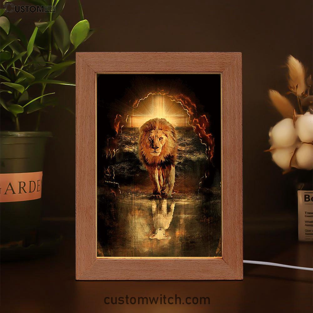 Lion White Lamb Cross On Tomb Frame Lamp - Christian Art - Religious Home Decor