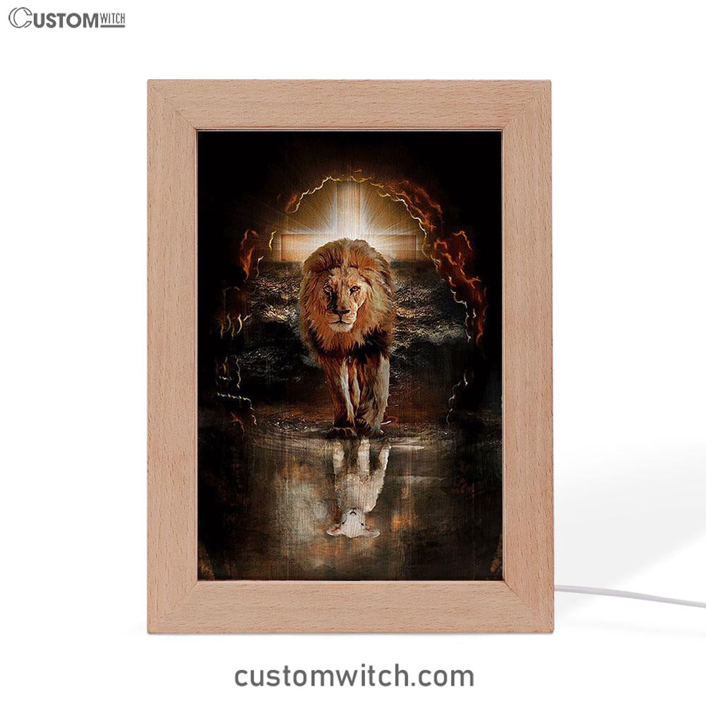 Lion White Lamb Cross On Tomb Frame Lamp - Christian Art - Religious Home Decor