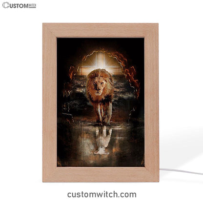 Lion White Lamb Cross On Tomb Frame Lamp - Christian Art - Religious Home Decor