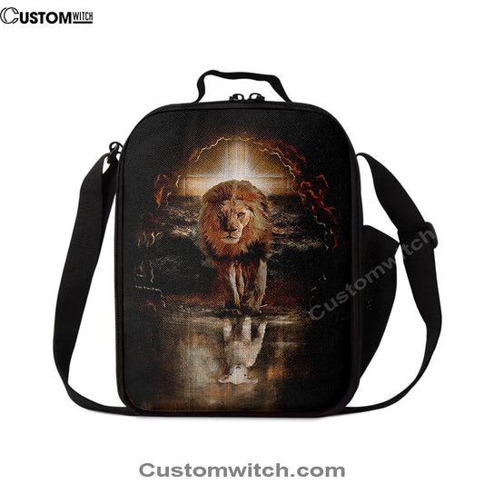 Lion White Lamb Cross On Tomb Lunch Bag, Bible Verse Lunch Bag For Men And Women