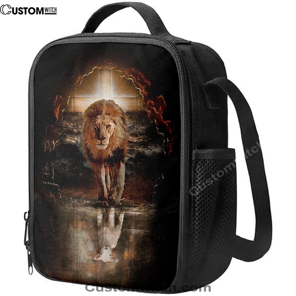 Lion White Lamb Cross On Tomb Lunch Bag, Bible Verse Lunch Bag For Men And Women