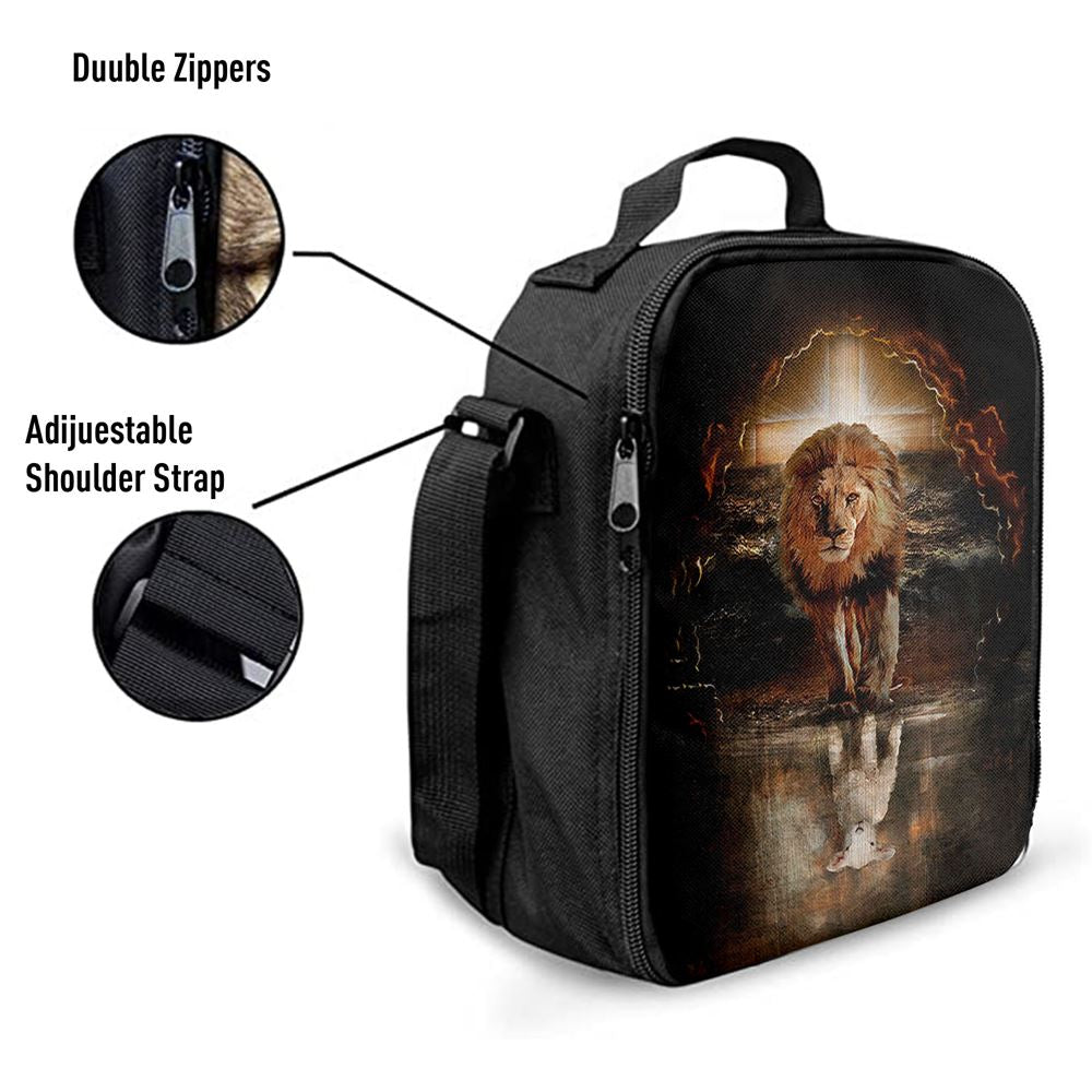 Lion White Lamb Cross On Tomb Lunch Bag, Bible Verse Lunch Bag For Men And Women