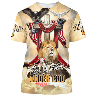 Lion Wooden Cross And The Lamb All Over Print 3D T Shirt For Men And Women, Christian T-Shirt, Faith Shirt