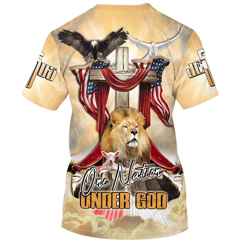 Lion Wooden Cross And The Lamb All Over Print 3D T Shirt For Men And Women, Christian T-Shirt, Faith Shirt