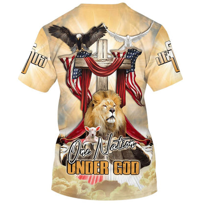 Lion Wooden Cross And The Lamb All Over Print 3D T Shirt For Men And Women, Christian T-Shirt, Faith Shirt