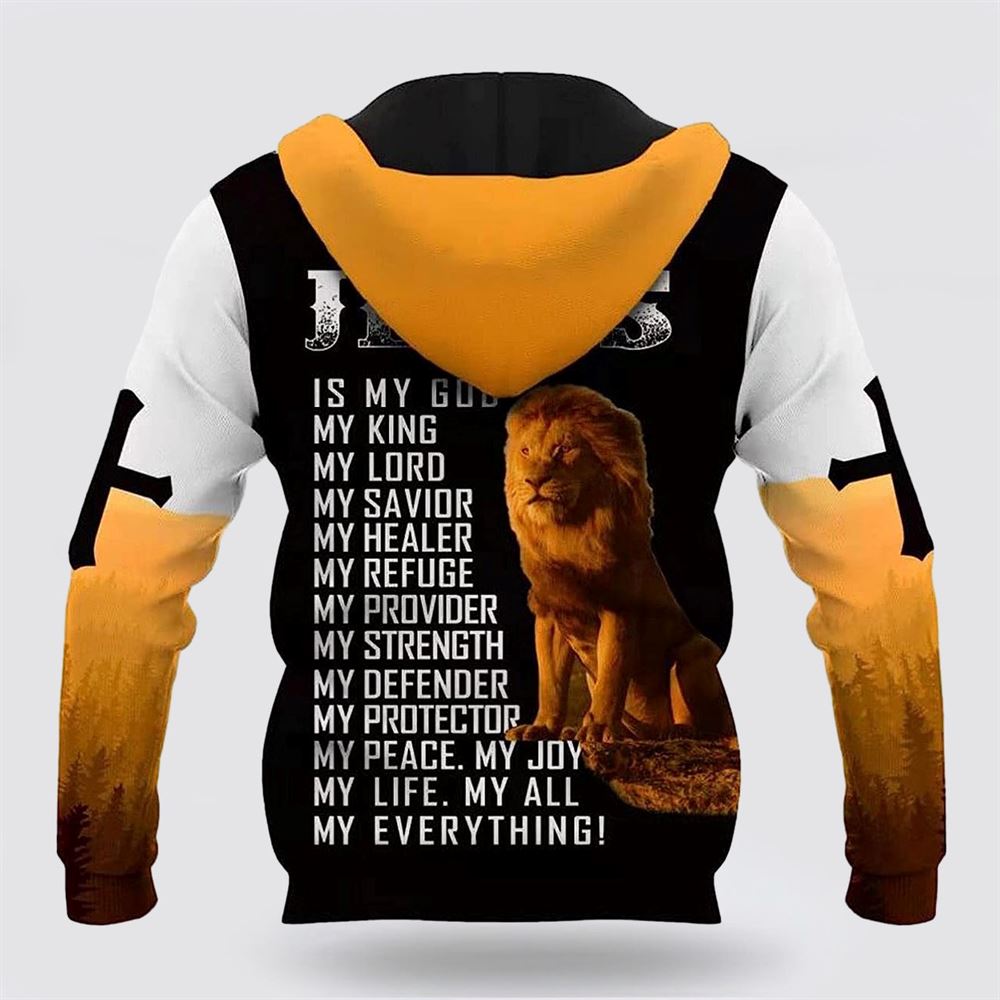 Lion Yellow Cross Jesus Is My God 3D Hoodies For Women Men, God 3D Printed Hoodie, Christian Apparel Hoodies