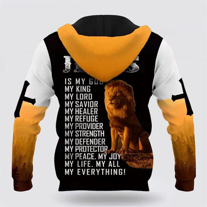 Lion Yellow Cross Jesus Is My God 3D Hoodies For Women Men, God 3D Printed Hoodie, Christian Apparel Hoodies