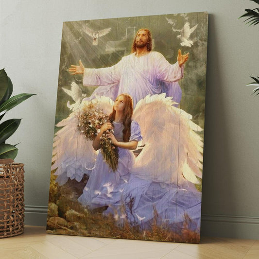 Little Angel Jesus Magic Forest Pray For Healing Canvas, Christmas Gift for Christian