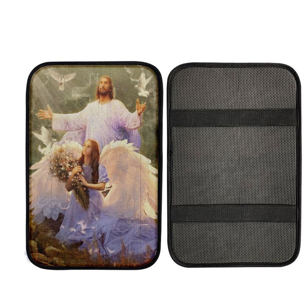 Little Angel Jesus Magic Forest Pray For Healing Car Center Console Cover, Car Armrest Pad, Christian Gift, Armrest Box Mat