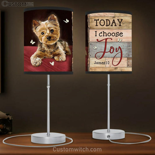 Little Yorkshire Terrier Today I Choose Joy Table Lamb Art - Christian Lamb Gift Decor - Bible Verse Table Lamb