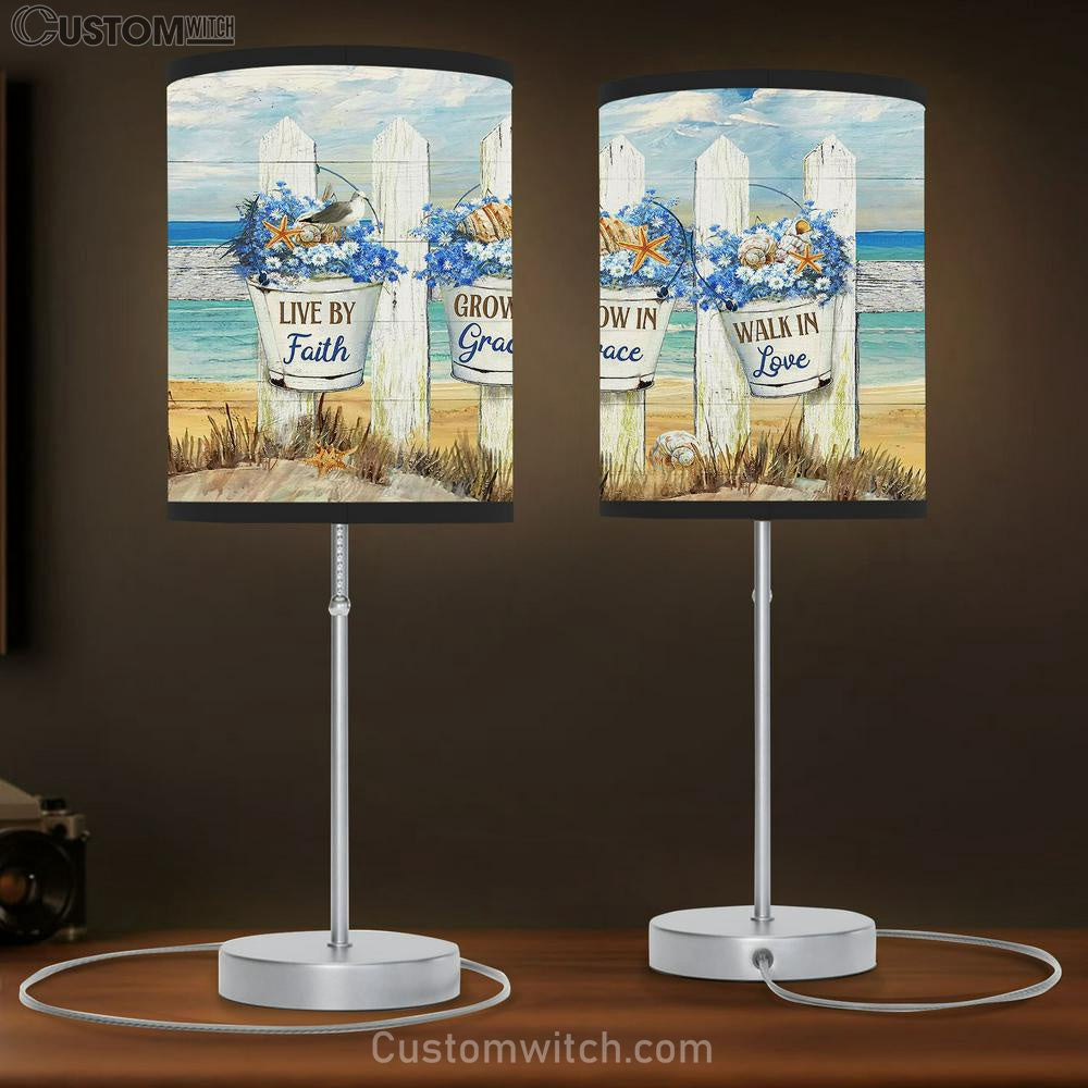 Live By Faith Baby Flower Beach Table Lamb Gift - Bible Verse Table Lamb - Religious Bedroom Decor