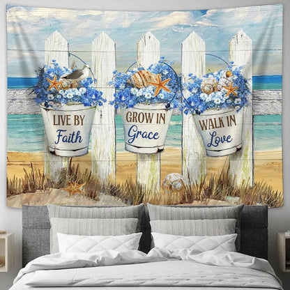 Live By Faith Baby Flower Beach Tapestry Wall Art - Bible Verse Tapestry - Religious Tapestry Wall Hanging