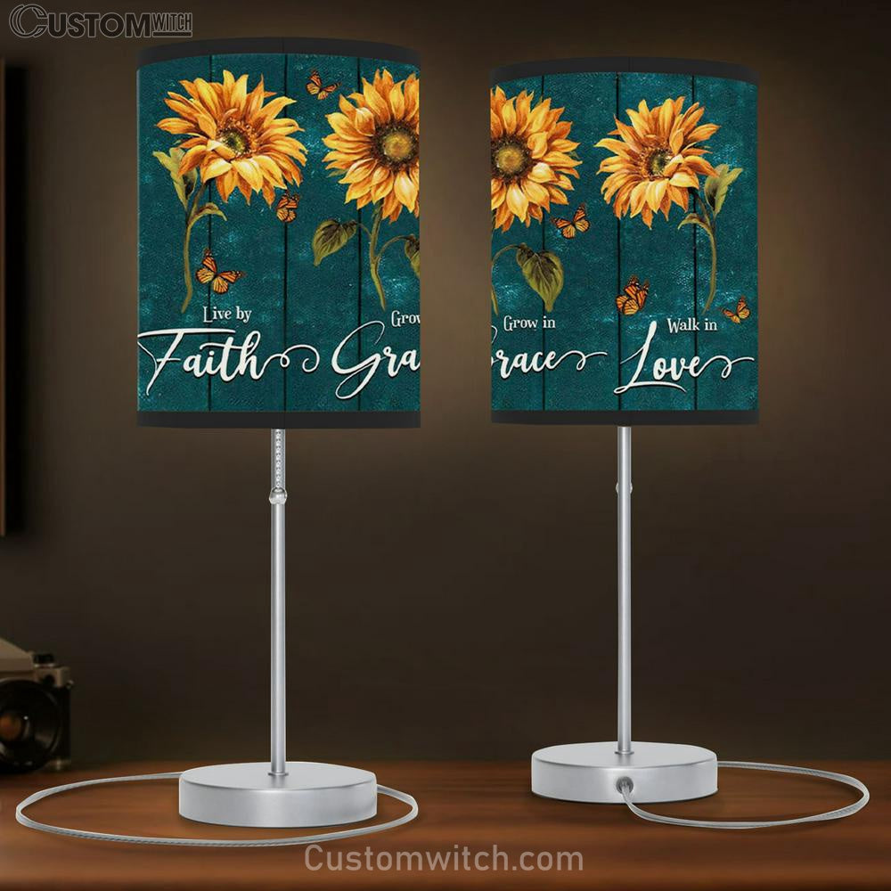 Live By Faith Grow In Grace Walk In Love Table Lamb Gift - Sunflowers - Christian Bedroom Decor