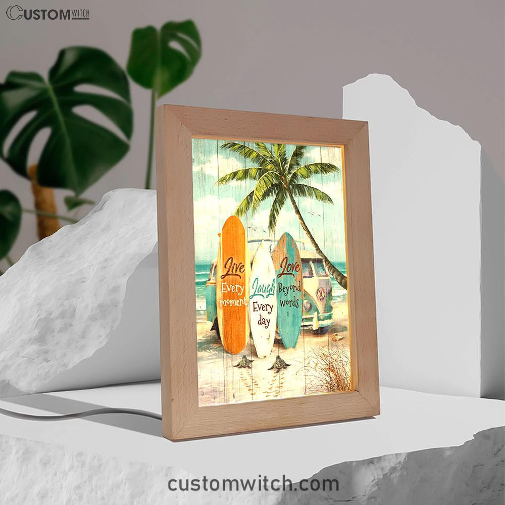 Live Every Moment Beach Little Sea Turtle Surfboard Frame Lamp Art - Christian Night Light - Bible Verse Wooden Lamp