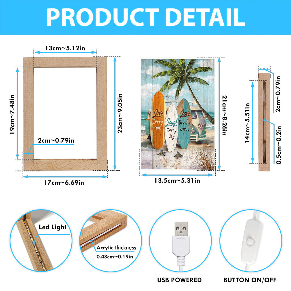 Live Every Moment Beach Little Sea Turtle Surfboard Frame Lamp Art - Christian Night Light - Bible Verse Wooden Lamp